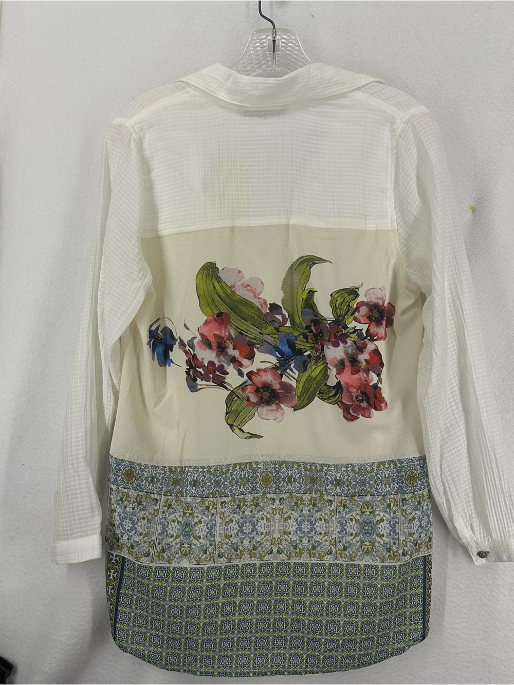Soft Surroundings Floral Back Button Front Blouse Women PXS White Textured Shirt